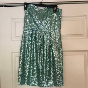 Blue sequin strapless dress NWT